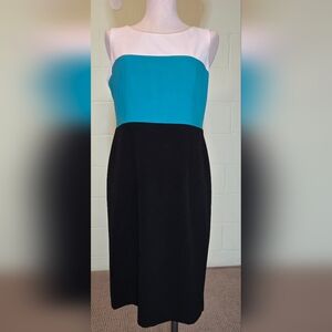 Kasper Teal and Black Midi Dress